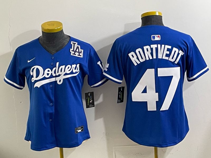 Women 2025 Los Angeles Dodgers #47 Rortvedt Blue Game Nike MLB Jersey style 0012
